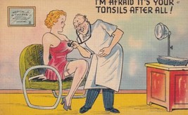 1940&#39;s Doctor Examining Busty Woman&#39;s Tonsils Risque Comic Postcard E12 - $8.99