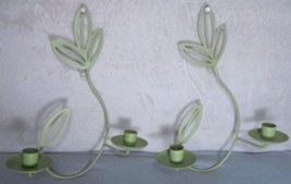 PartyLite Set of 2 Floral Green Sconces Wrought Iron Wall Mount Candle H... - $11.12