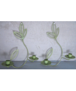 PartyLite Set of 2 Floral Green Sconces Wrought Iron Wall Mount Candle H... - £8.87 GBP