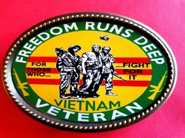 Vietnam Veteran FREEDOM RUNS DEEP  Epoxy Belt Buckle - NEW! - £13.20 GBP