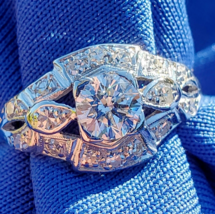 Earth mined Diamond Deco Gatsby era Engagement Ring Antique Platinum Solitaire - $5,864.30 CAD
