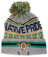 Native Pride Skull Cuffed Knit Winter Hat Pom Beanie (Light Gray) - £11.95 GBP