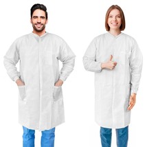 Disposable Lab Coats for Adults, Medium. Pack of 10 White SMS Knee Lengt... - £31.74 GBP