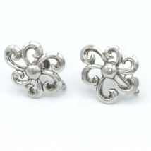 FLOWER vintage sterling silver earrings - screw-back swirl abstract 7 grams - £24.12 GBP
