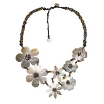 Cascading Ocean Bouquet Black Lip Shell Flowers and Mystic Bead Necklace - $22.96