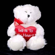 Aurora Valentine White Teddy Bear Plush Stuffed Animal Toy Heart w/ Tags 12&quot; - £15.02 GBP