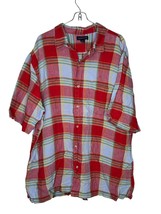 Land&#39;s End Men&#39;s Shirt Polo Plaid Button-Up Collared Short Sleeve White/Red XL - £16.37 GBP