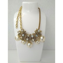Vintage Statement Necklace Faux Pearls &amp; Rhinestones Gold Tone Adjustable - £15.73 GBP