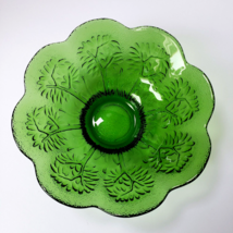 Vintage Green Glass Flower Shaped Bowl with Tree Pattern - $18.00