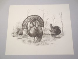 Vtg Gary Crouch Lithograph Limited Edition &quot;Wild Turkeys&quot; Pencil Signed COA - £99.68 GBP