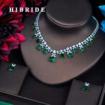 Sparkling Green Cubic Zirconia Jewelry Sets For Women Earring Necklace Set Weddi - £58.59 GBP