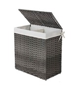 Grey PP Rattan 29-Gal Laundry Hamper Basket w/ 2-Compartment Washable Li... - €173,92 EUR