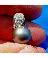 Earth mined Diamond Pearl 12mm Black South Sea Pendant 14k Gold Deco Med... - $3,062.24 CAD