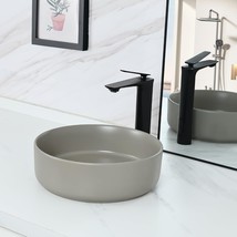 Bathivy 14.2&quot; Matte Khaki Round Vessel Sink With Pop Up Drain, Bathroom Vessel - £83.72 GBP