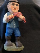 VTG Collectible 12 Inch Hand Carved Wood crafted Man playing the Violin ... - £31.65 GBP