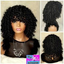 Marcy&quot; Black Kinky Curly Afro Wig, Black Synthetic Wig, Full Cap Wig, Glueless W - £57.41 GBP