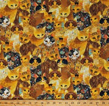 Cotton Golden Bejeweled Cats Animals Gold Metallic Fabric Print by Yard D381.51 - £30.36 GBP