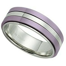Classic Purple Spinner Ring Stainless Steel Minimalist Violet Anti-Anxiety Band - £9.58 GBP
