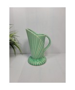 Vintage Green Vase or Pitcher, Ribbed Fan Pitcher  - £31.59 GBP