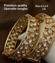 Indian Bollywood Style 1 Gram Gold Plated Kundan Bangle Bracelet Jewelry Set - £114.52 GBP