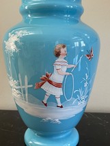 Vintage Gorgeous Victorian Opaline Art Glass Urn Vase with Enamel Decoration - £118.63 GBP