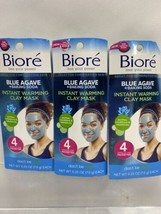 (3) Biore Blue Agave And Baking Soda Instant Warming Clay Mask 0.25oz 4 Per Box - £6.69 GBP