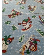 Vintage Sledding Snowman Christmas Cotton Blend Tablecloth 60&quot;x100&quot; Skii... - $812.92 MXN