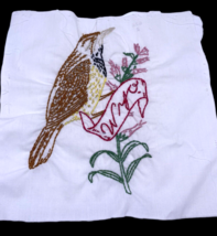 Wyoming Bird Embroidered Quilted Square Frameable Art State Needlepoint Vtg - $27.90