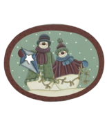 Folk Art Snowmen Hand Painted Wood Lid Oval Country Winter Snow Box Cont... - $16.78