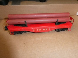 Vintage O Scale Metal Red Lionel Flat Car with Logs 8&quot; Long - $22.77