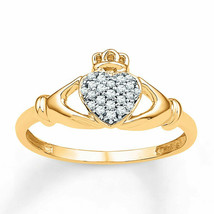0.10Ct Simulated Diamond Engagement Heart Claddagh Promise Ring 14k Gold Plated - £44.67 GBP