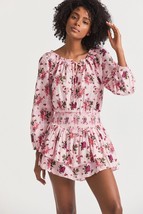 LoveShackFancy Women&#39;s Floral Printed Netra Embroidered Smocked  Mini Dress M - £104.26 GBP