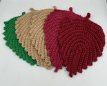 Vintage Crochet Leaf Pot Holder Hot Pads Trivets Green Maroon Beige Set ... - $28.05