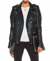 Women Leather Jacket Black Slim Fit Biker Motorcycle lambskin Size S M L... - £79.92 GBP