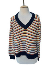 Madewell Arden V-Neck Pullover Sweater in Stripe Collegiate Crop Size Large - £38.84 GBP