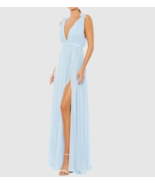 Ieena Mac Duggal Blue Pleated Chiffon Sleeveless V-Neck Gown NWT - $2,192.61 MXN