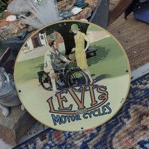 Vintage 1938 Levis Two Stroke Motor Cycles Porcelain Gas And Oil Pump Sign - $125.00