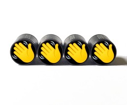 Waving Hand Emoji Tire Valve Stem Caps - Black Aluminum - Set of Four - £12.59 GBP