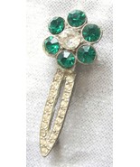 Elegant Art Deco Green &amp; Crystal Rhinestone Silver-tone Brooch  1920s Vi... - £11.12 GBP