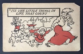 It&#39;s the Little Things In Life That Count Woman w/ Lots of Kids Antique PC - £3.15 GBP