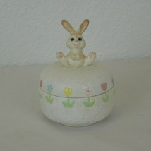 Easter Ceramic Trinket Box Bunny Rabbit Figurine Hand Painted Flowers Spring Vtg - £11.60 GBP