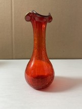 Vintage Rainbow Crackle Glass Vase Red Amberina 7-1/4” Hand Blown - $20.00