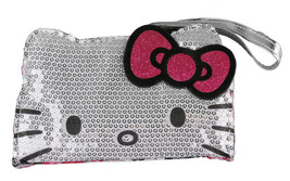 Sanrio Hello Kitty Comic Pop Silver Sequins Face Wristlet Purse Bag NWT - $12.94