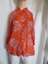 Sigrid Olsen Sport Pink/Orange Floral button Front Blouse Shirt semi sheer Sz M - £15.72 GBP