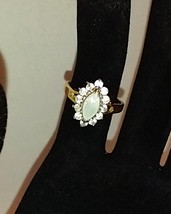 Vintage cocktail ring  Opal surrounded by sparkly rhinestones - size 5.5 14kt GE - $19.50