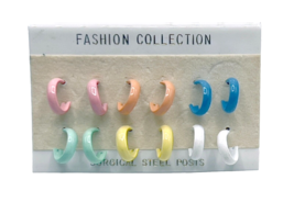 6 Pairs, 1/2&quot; Pastel Colored Hoops, Enamel Coated Surgical Steel Posted ... - £6.18 GBP