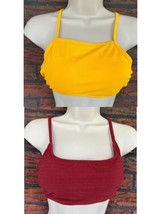 2 Bathing Suit Tops Medium Xhilaration Yellow Rust Padded Bra Halter Bandeau - £1.42 GBP