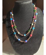 23-in Double Glass Beaded Multicolored Necklace Two Adjustable Bracelets... - £23.45 GBP