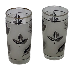 Libbey Juice Glass 2 Frosted Leaves Autumn Silver Gray Vintage 1960s Mid Century - £12.66 GBP