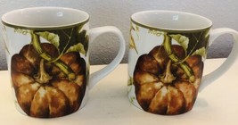 Williams -SONOMA Botanical Pumpkin 14 Oz Set Of 2 COFFEE/TEA Mugs Retired Fall - £31.16 GBP
